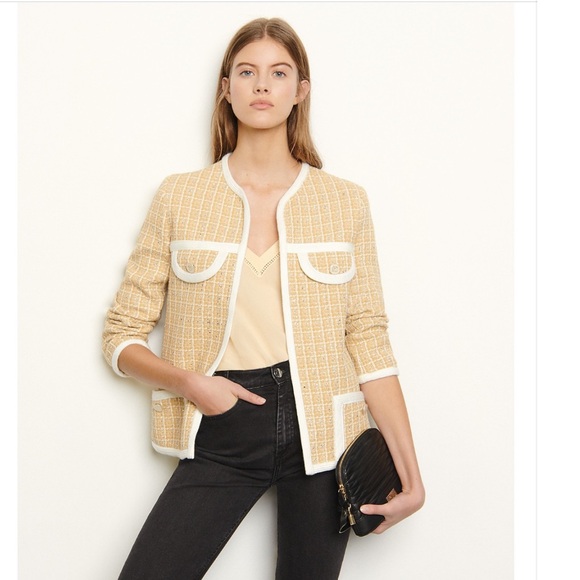 Sandro Jackets & Blazers - Sandro Beige and White Tweed Blazer